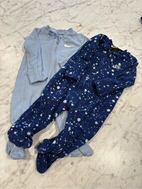Nike Baby Blue One-Piece Zip Footed Pajama Set
